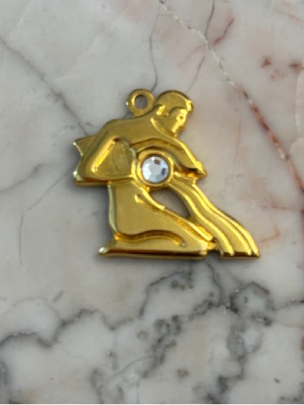 Gold Aquarius Pendant Charm with Clear Stone